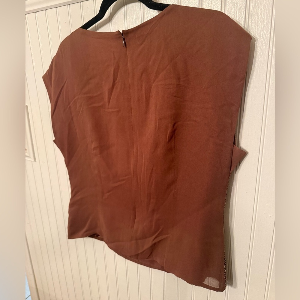 Escada 100% Silk Brown and Gold Sequin Blouse - Picture 6 of 6